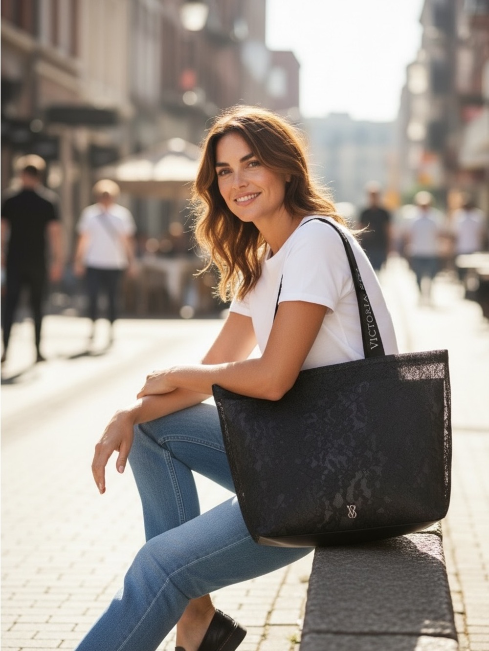 New Victoria's Secret Black Lace-Effect Tote